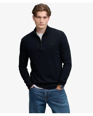 Superdry & Co Essential Lightweight Wool Blend Half Zip Jumper - Blue