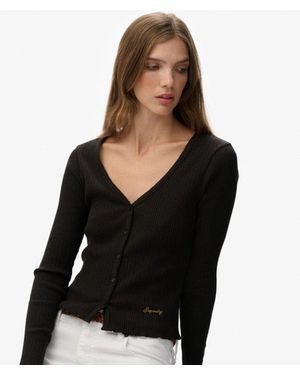 Superdry Essential Button Through Long Sleeve Top - Black