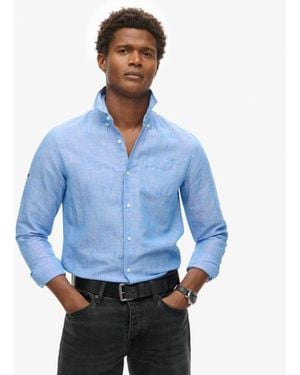 Superdry Organic Cotton Studios Linen Button Down Shirt - Blue