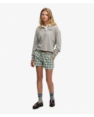 Superdry Katoenen Geruite Elastische Shorts - Grijs