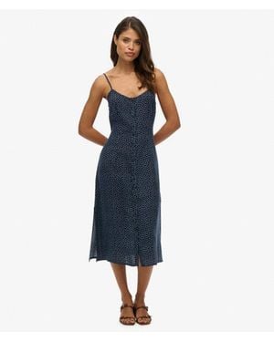 Superdry Printed Button-up Cami Midi Dress - Blue