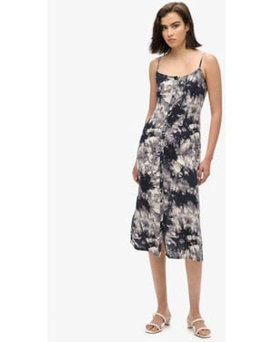 Superdry Floral Printed Button-up Cami Midi Dress - Blue