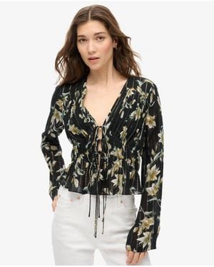 Superdry & Co 70s Sleeve Pleated Woven Top - Black