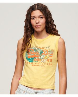 Superdry Ladies La Vintage Logo Graphic Slim Vest Top - Yellow