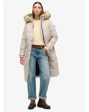 Superdry Everest Fully Lined Quilted Long Puffer Coat - Blue