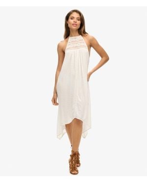 Superdry Lace Detail Ibiza Halter Midi Dress - White