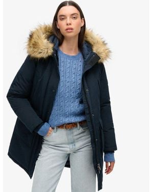 Superdry Everest Faux Fur Parka Coat - Blue