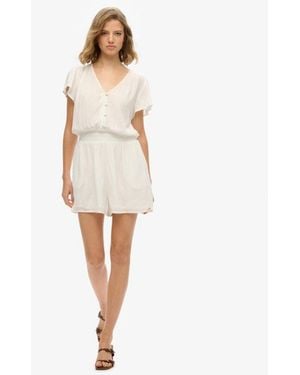 Superdry Short Sleeve Printed Playsuit - White