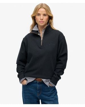 Superdry Essential Logo Embroidered Half Zip Sweater - Blue