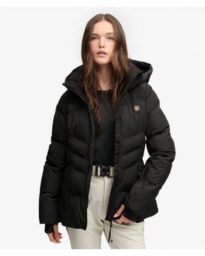 Superdry & Co Luxe Belted Ski Gewatteerde Jas Slanke Pasvorm - Zwart