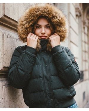 Superdry Femme Veste Bomber Everest À Capuche Coupe Ajustée Taille - Vert
