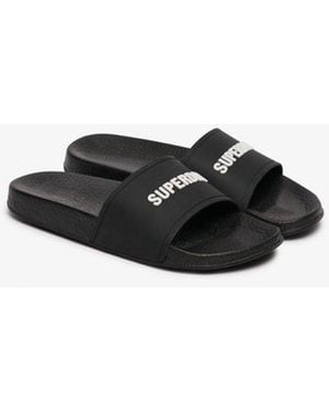 Superdry & Co Premium Graphic Pool Sliders - Black
