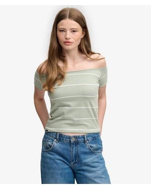 Superdry & Co Bardot Short Sleeve Off Shoulder Top - Blue