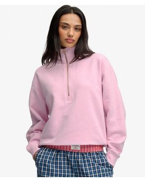 Superdry Essential Logo Geborduurde Halve Rits Trui - Roze