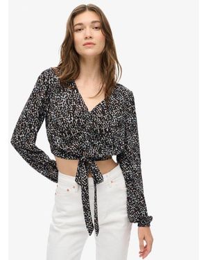 Superdry & Co Ladies Classic Ruched Vintage Tie Front Top - Black