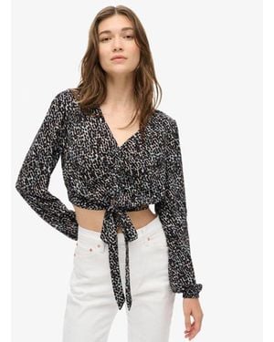 Superdry Ladies Classic Ruched Vintage Tie Front Top - Black