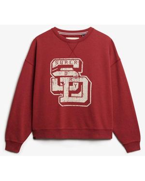 Superdry Athletic Essentials Relaxed Flock Crew Sweatshirt - Red