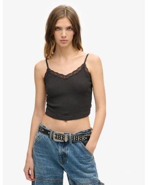 Superdry & Co Athletic Essentials Lace Trim Cropped Cami Top - Blue