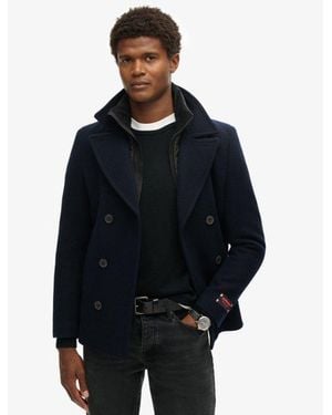 Superdry Tailored 2 In 1 Pea Coat - Blue