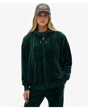 Superdry & Co Country Club Velour Zip Hoodie - Green