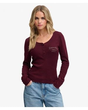 Superdry & Co Athletic Button Down Long Sleeve Top - Red