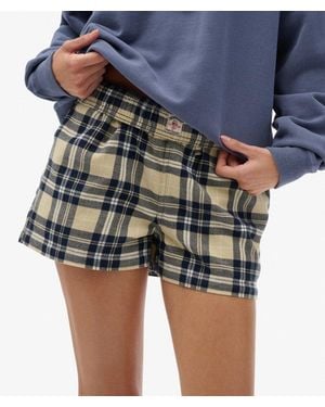 Superdry Katoenen Geruite Elastische Shorts - Blauw