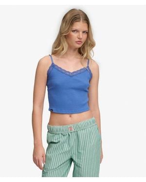 Superdry & Co Essential Lace Trim Cropped Cami Top - Blue