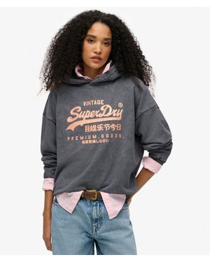 Superdry Vintage Logo Metallic Relaxed Hoodie - Grey