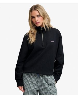 Superdry & Co Signature Embroidered Half Zip Sweatshirt - Black