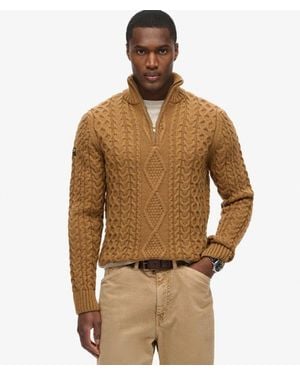 Superdry & Co Vintage Jacob Cable Knit Half Zip Jumper - Brown