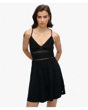 Superdry Cotton Lace Detail Jersey Mini Dress - Black