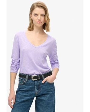 Superdry & Co Long Sleeve V Neck Jersey Top - Purple