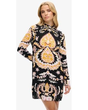Superdry Long Sleeve Printed Mini Dress - Black