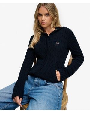 Superdry Cotton Cable Lynlås-hettegenser Slim Passform - Blauw