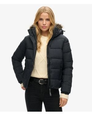 Superdry & Co Faux Fur Short Hooded Puffer Jacket - Black