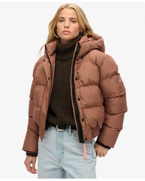 Superdry & Co Ladies Slim Fit Hooded Sports Puffer Bomber Jacket - Brown