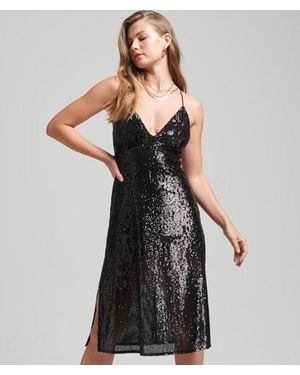 Superdry & Co Plunge Sequin Midi Slip Dress - Black
