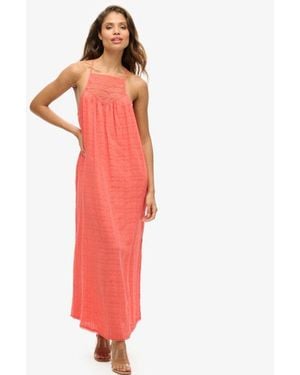 Superdry Lace Halter Maxi Beach Dress - Red