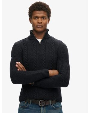 Superdry & Co Vintage Jacob Cable Knit Half Zip Jumper - Blue