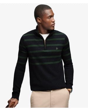 Superdry Homme Pull Rayé Demi-Zip Coupe Ajustée Taille - Noir