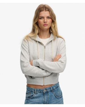 Superdry Essential Logo Cropped Zip Hoodie - Grey