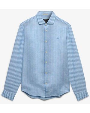 Superdry & Co Riviera Long Sleeve Linen Shirt - Blue
