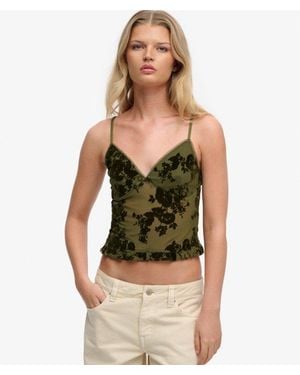 Superdry Flocked Mesh Cami Top - Green