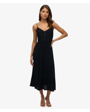 Superdry & Co Half Button Tiered Midi Dress - Blue