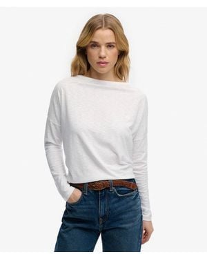 Superdry & Co Studios Boat Neck Slub Long Sleeve Top - White