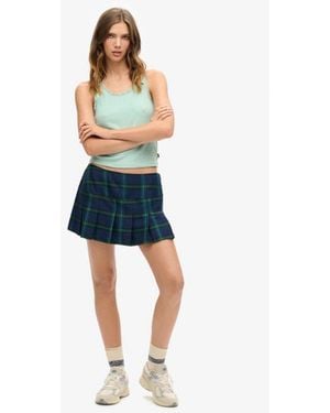 Superdry & Co Check Pleat Mini Skirt - Blue