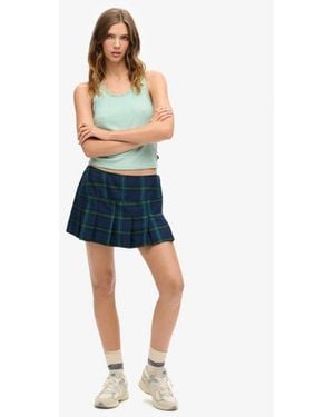 Superdry Check Pleat Mini Skirt - Blue
