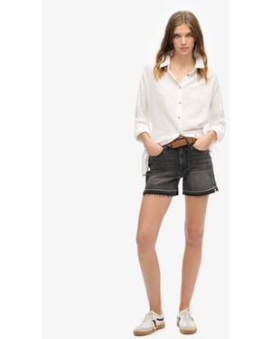 Superdry & Co Classic Ripped Mid Rise Cut Off Shorts - White