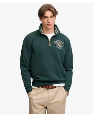 Superdry Homme Sweat Gothic Varsity Half Zip Coupe Décontractée Taille - Vert