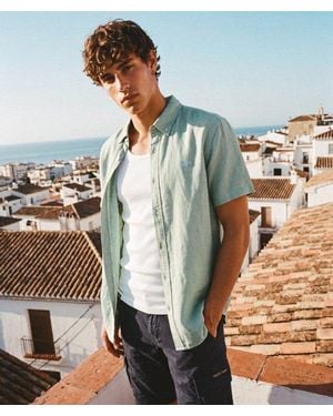 Superdry & Co Cotton Linen Short Sleeve Shirt - Blue